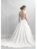 Ivory Satin Scoop Neckline Cap Sleeves V Back Beaded Wedding Dress